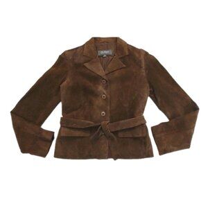 Wilsons Leather Women Brown Belted Coat Jacket Size Medium Pockets Bottoms Front